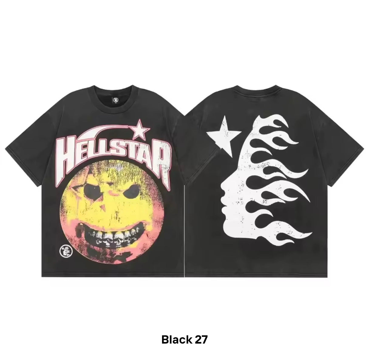 Hellstar Distressed Smiley Face Graphic Tee – Black