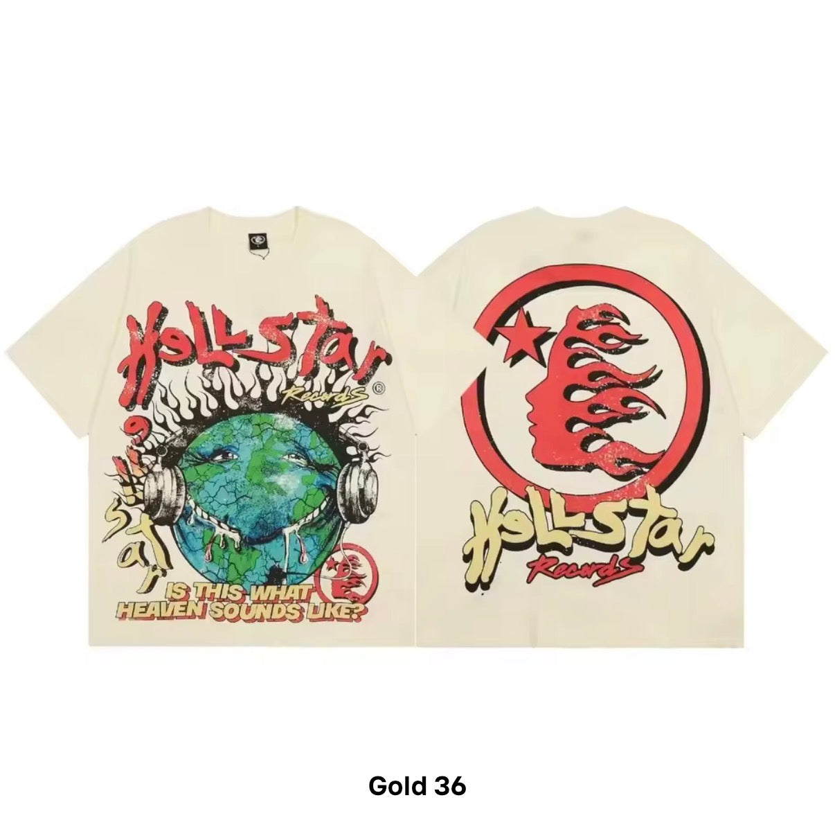Hellstar Records "Is This What Heaven Sounds Like" Graphic Tee – Gold/Cream